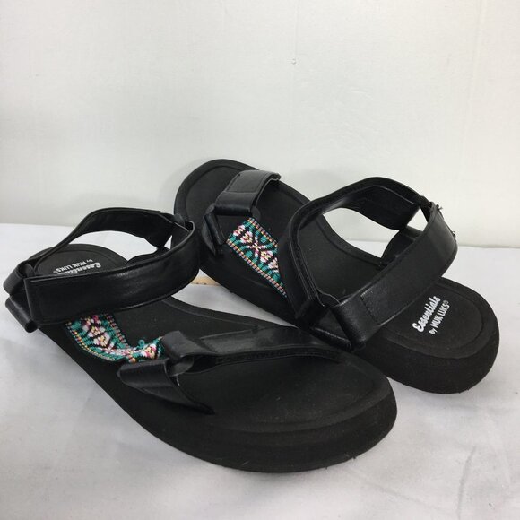 Essentials by Muk Luks Black Strappy Slingback Sandals Size M (~7) Like NEW - Picture 1 of 7